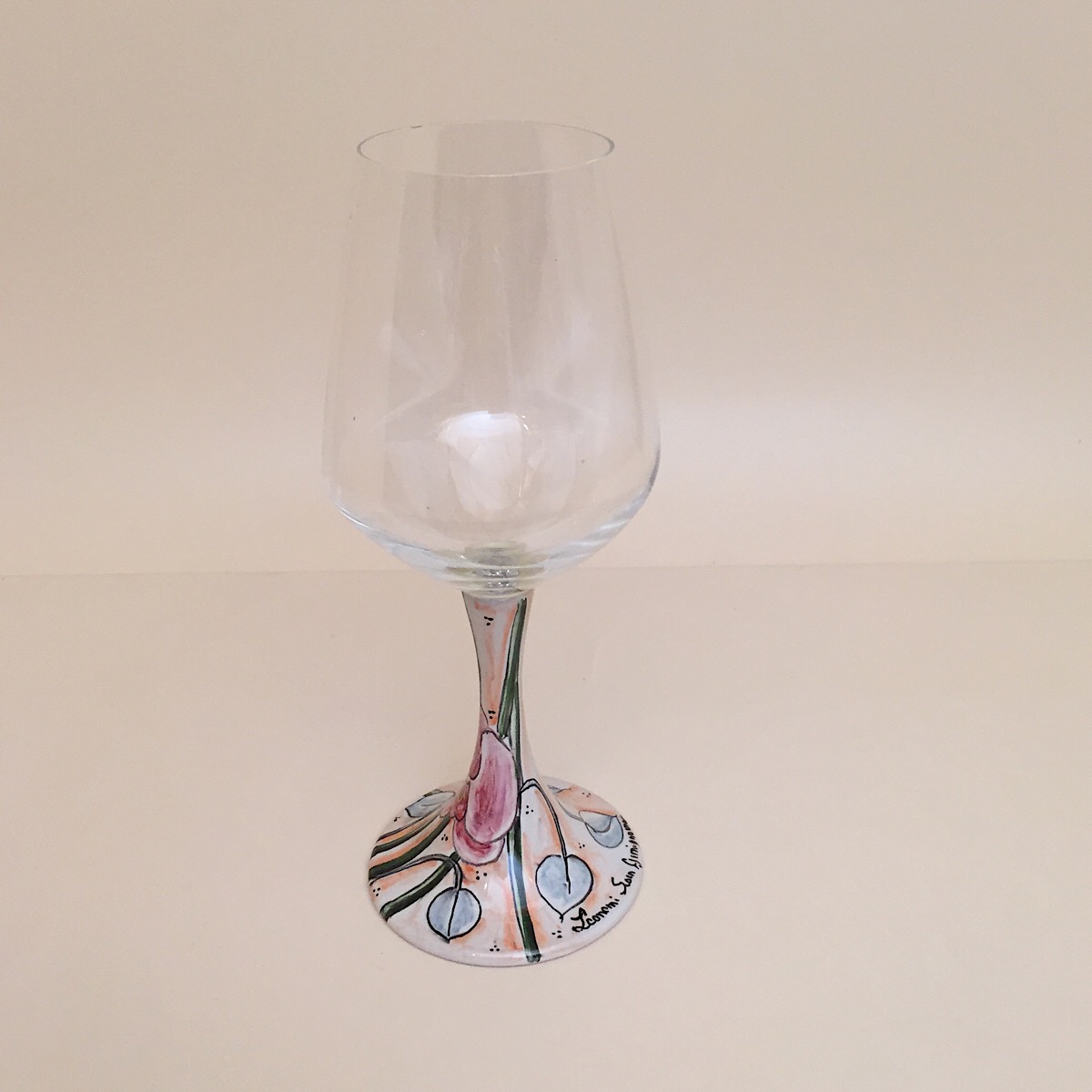 ELEGANT LEAD-FREE  CRYSTAL GLASS WITH CERAMIC STEM.  DESIGN: FLOWERS-ORCHID cm.23h